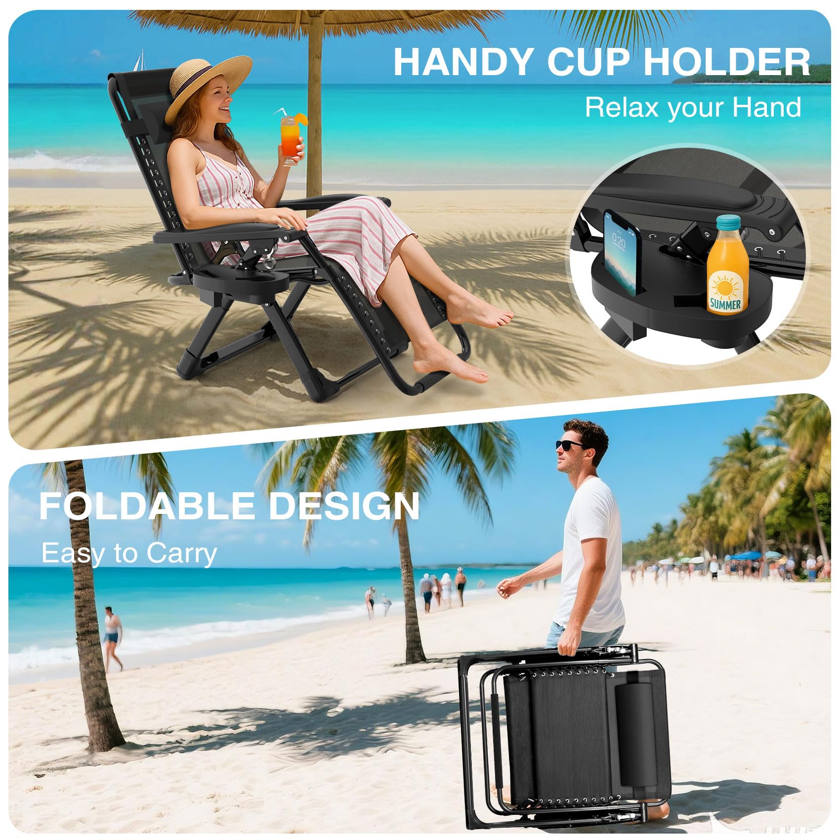 Suteck foldable portable zero gravity chair folds for quick transport.