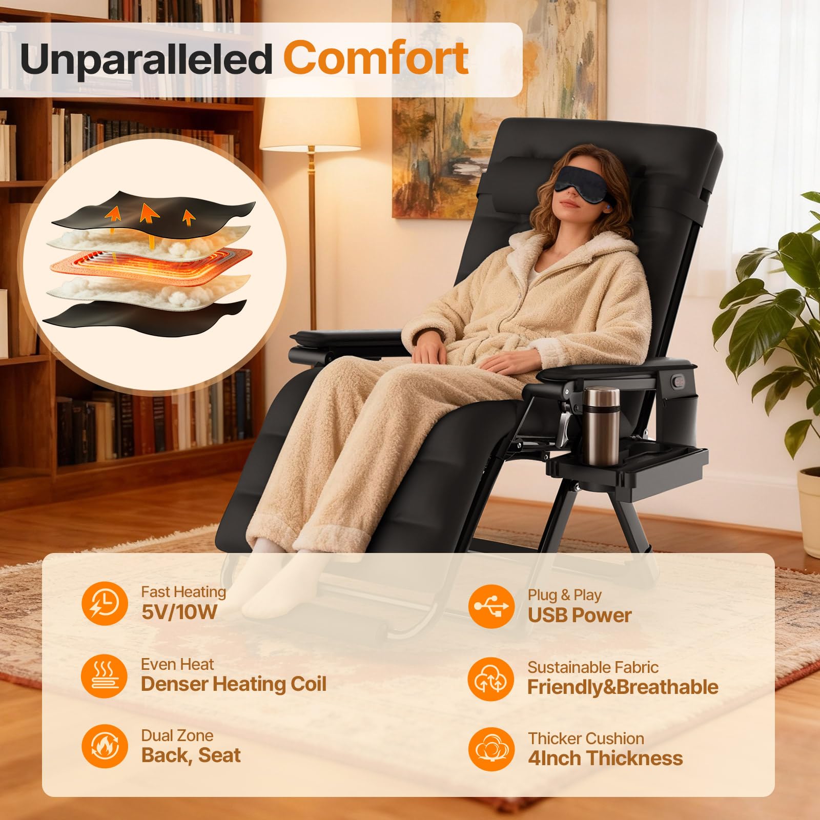 Suteck chair with large cup holder for essentials and drinks.