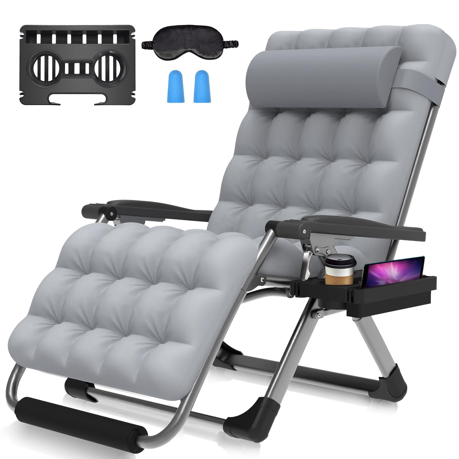Suteck oversized zero gravity chair front view for outdoor lounging with plush cushion.
