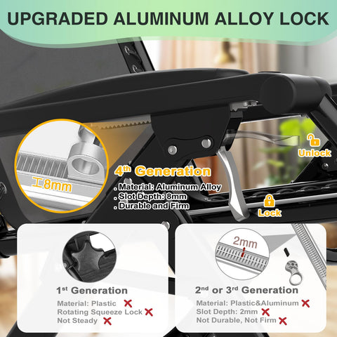 Suteck zero gravity chair locking system highlights secure 4th-gen lock for smooth, safer adjustments.