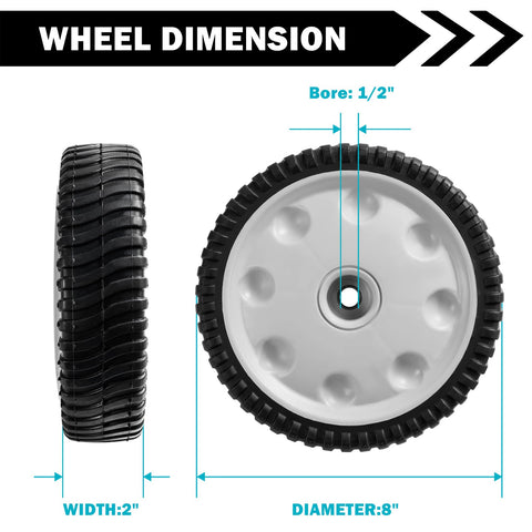 Sutmorly 53-tooth wheel design enhances traction on slick grass.