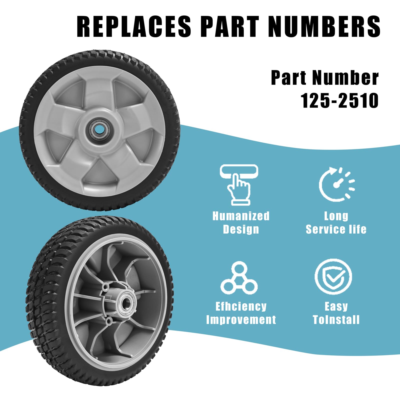 Sutmorly 8-inch wheel with polypropylene hub for durable performance.