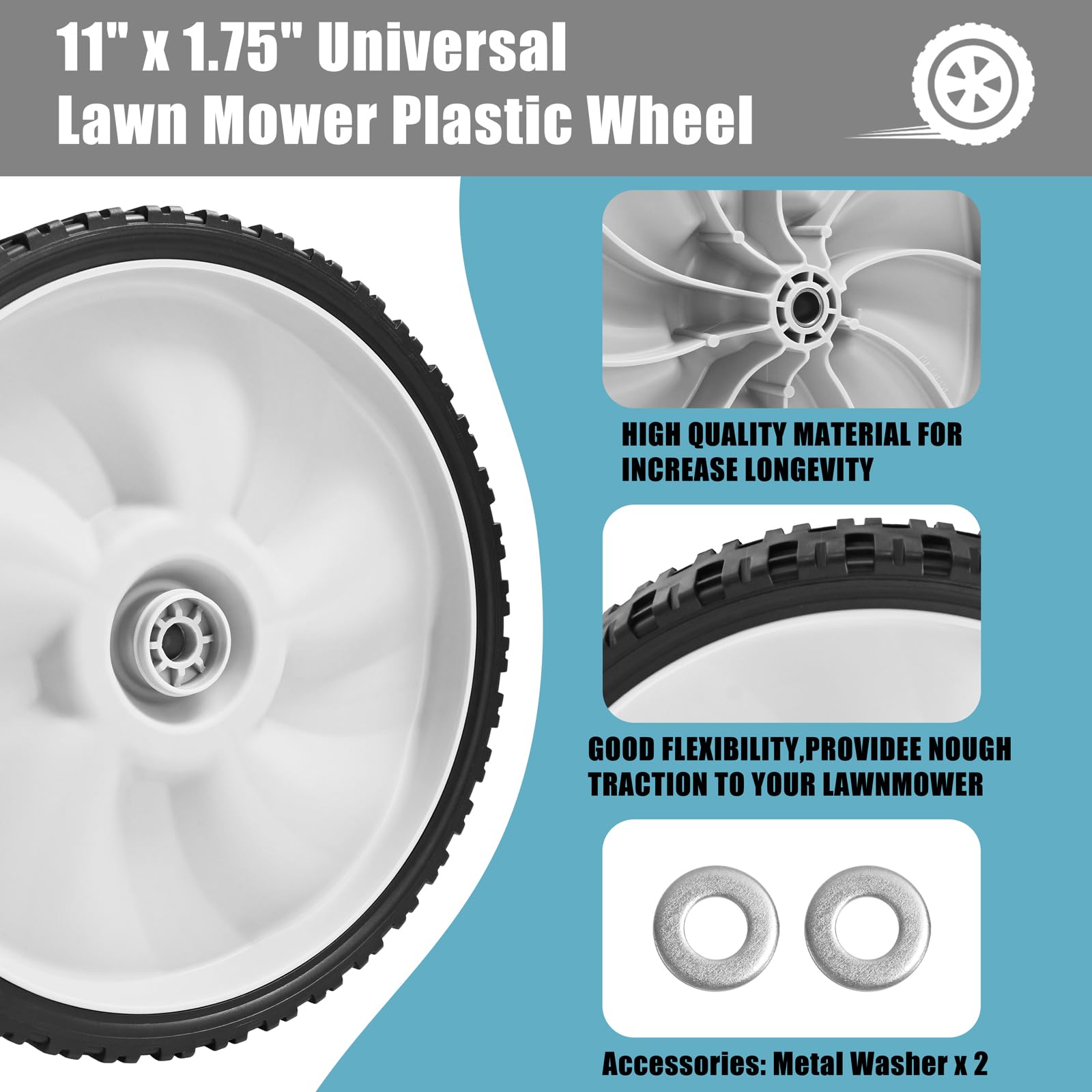 Sutmorly universal 11in lawn mower wheel fits many brands