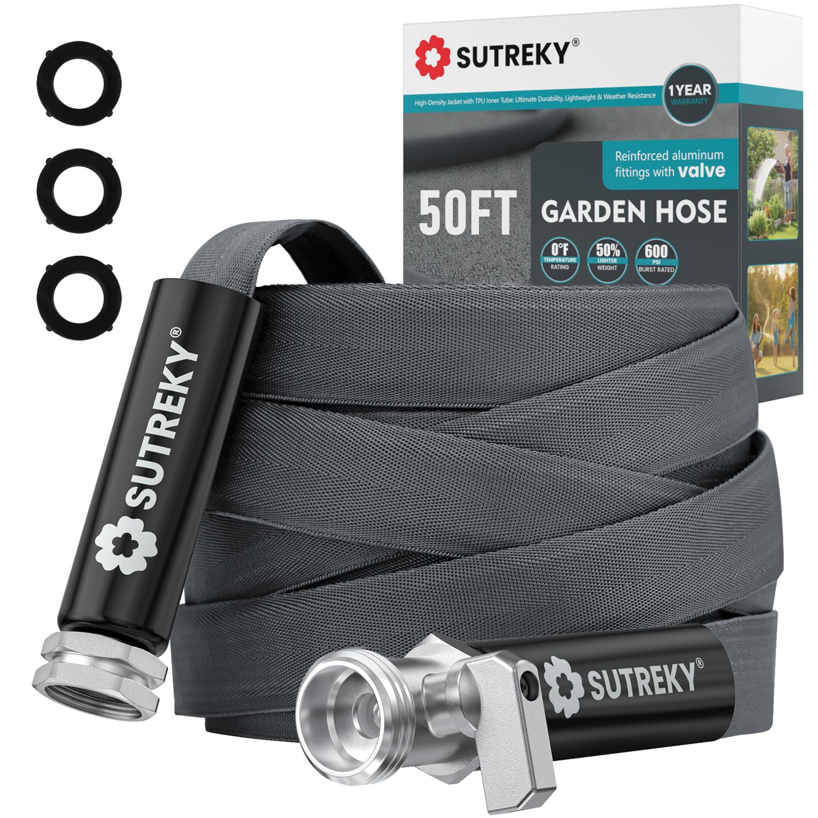 SUTREKY garden hose 50ft ultra-light for easy watering and reduced strain.