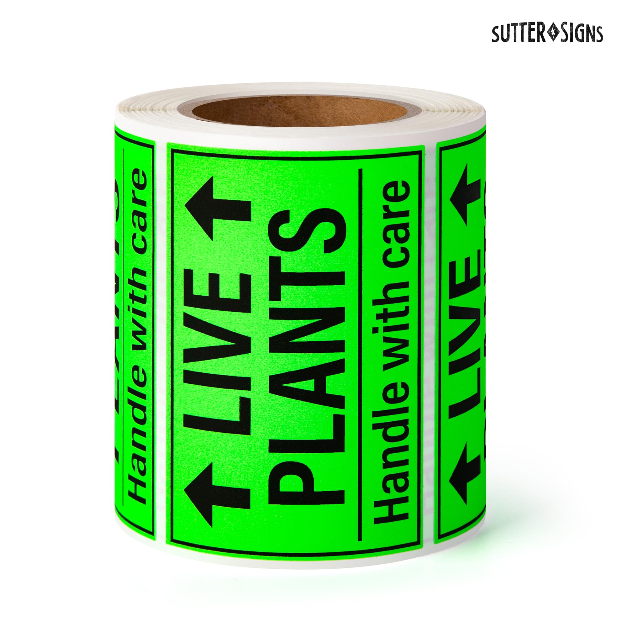 Sutter Signs handle with care label for plant shipments, encouraging careful handling.