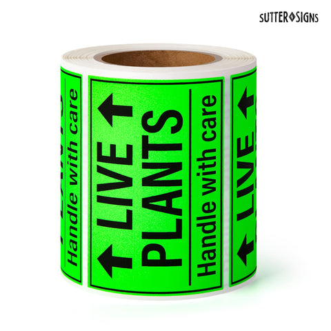 Sutter Signs handle with care label for plant shipments, encouraging careful handling.