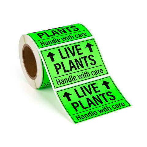 Sutter Signs live plants stickers green label roll for clear handling in shipping.
