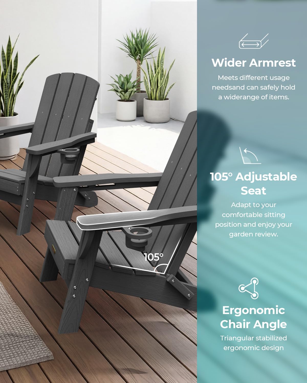 SUUNYN Adirondack chair close-up showcasing HDPE durability.