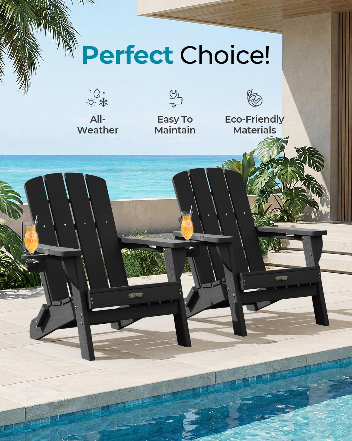 SUUNYN Adirondack chair durable-material withstands outdoor conditions for long-lasting use