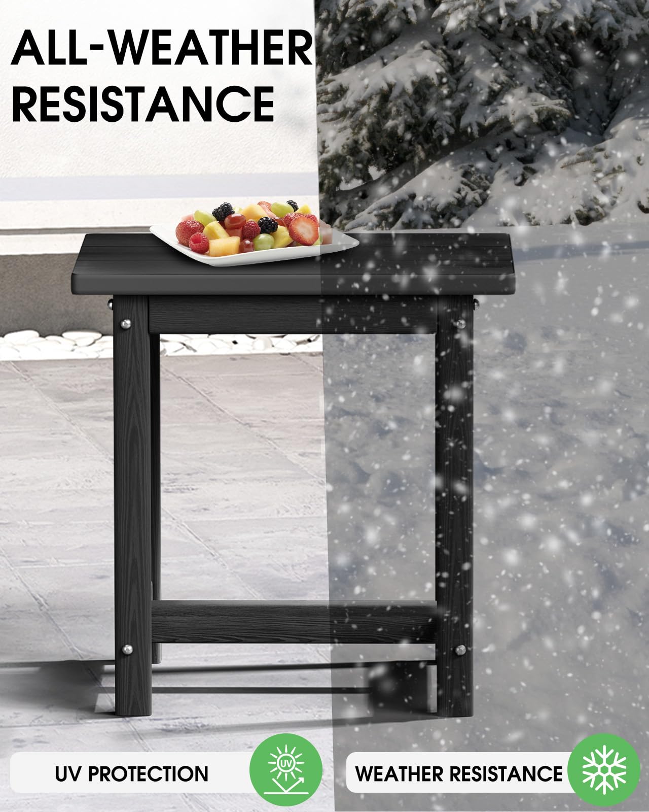 SUUNYN compact modern-design side table complements small patios.