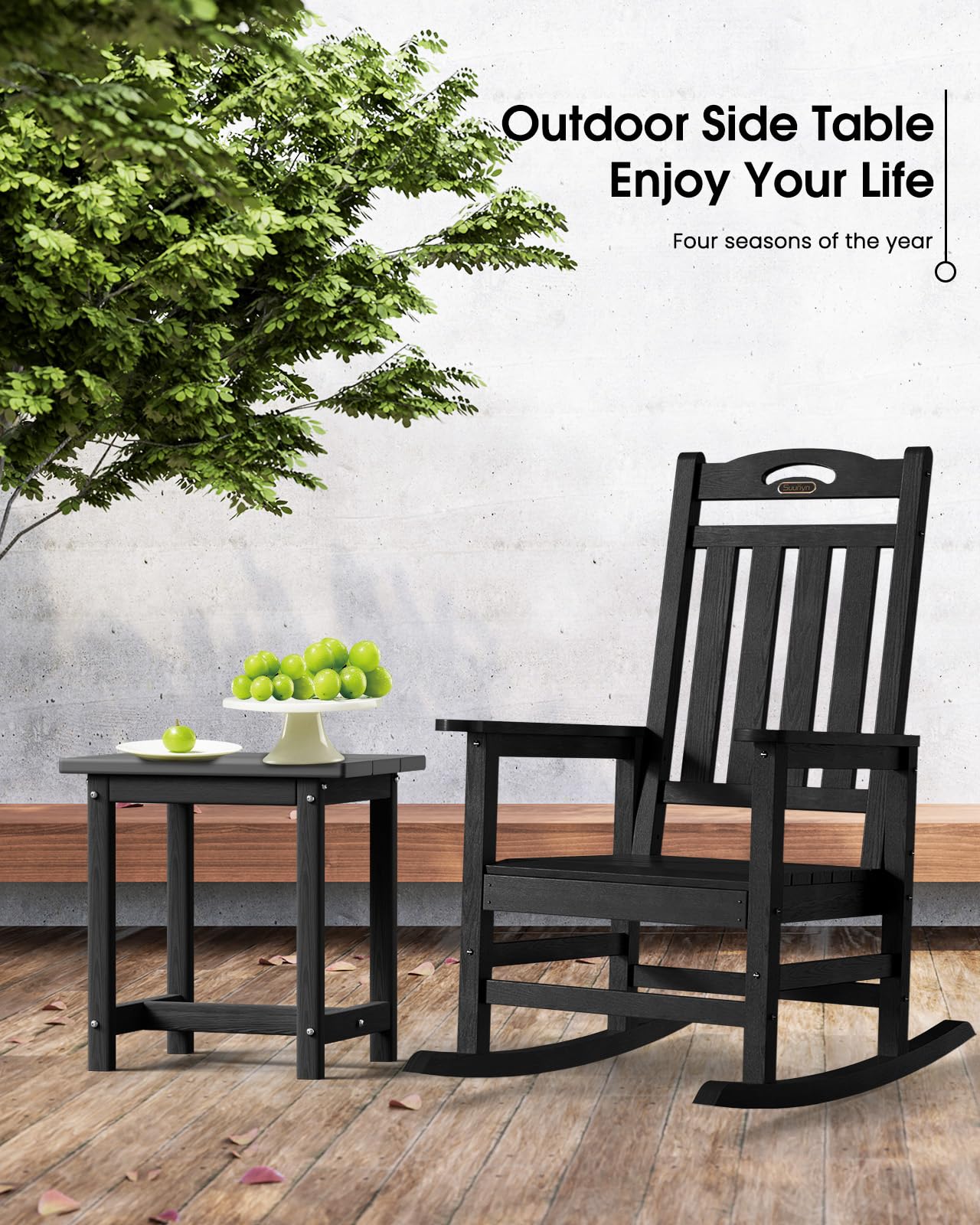 SUUNYN easy-assembly outdoor table with included tool.