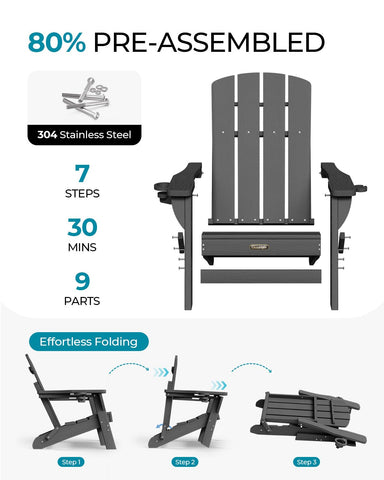 SUUNYN folding Adirondack chair assembly guide illustration.
