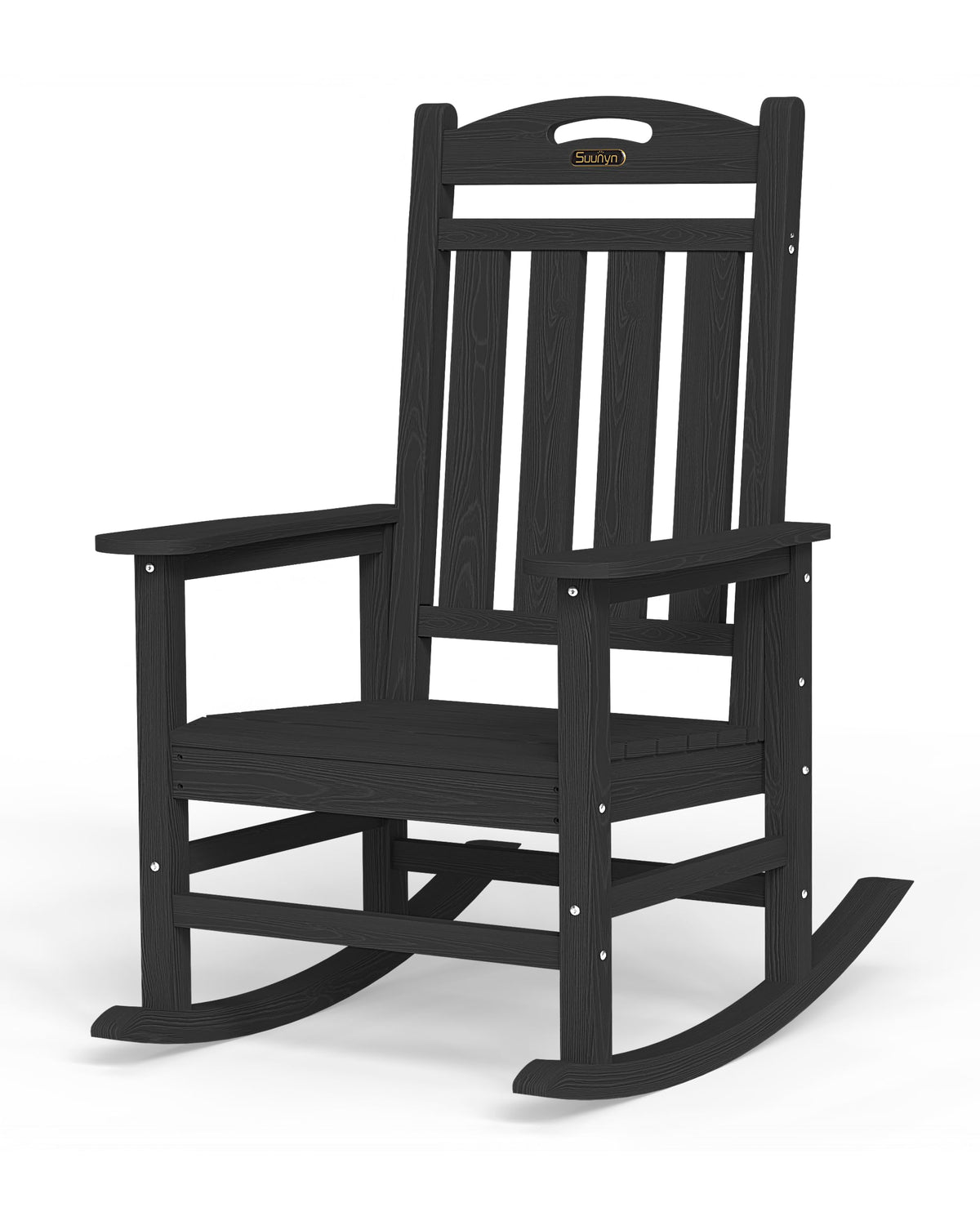 SUUNYN high-back outdoor rocking chair offers supportive comfort for extended lounging.