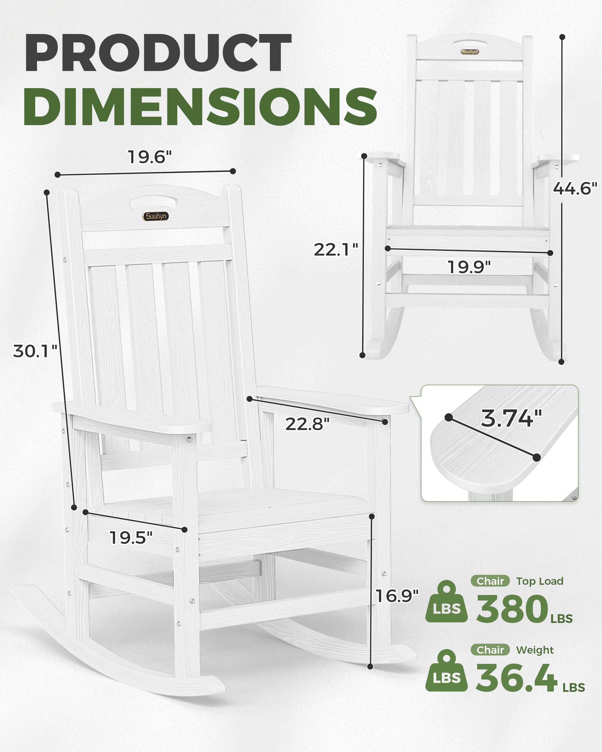 SUUNYN 380 lb capacity supports a wide range of users with sturdy seating