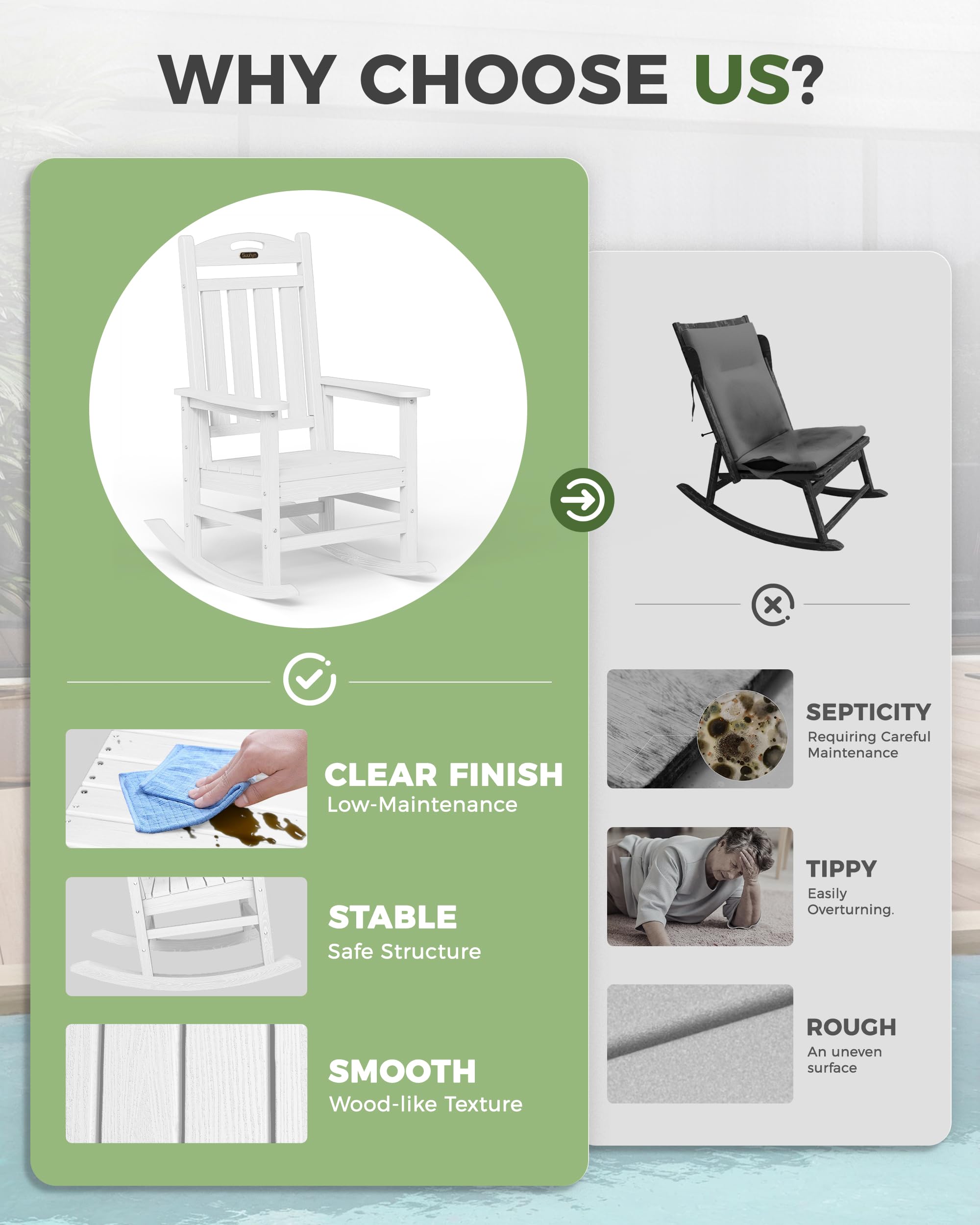 SUUNYN simple soap-and-water cleanup keeps the chair looking fresh