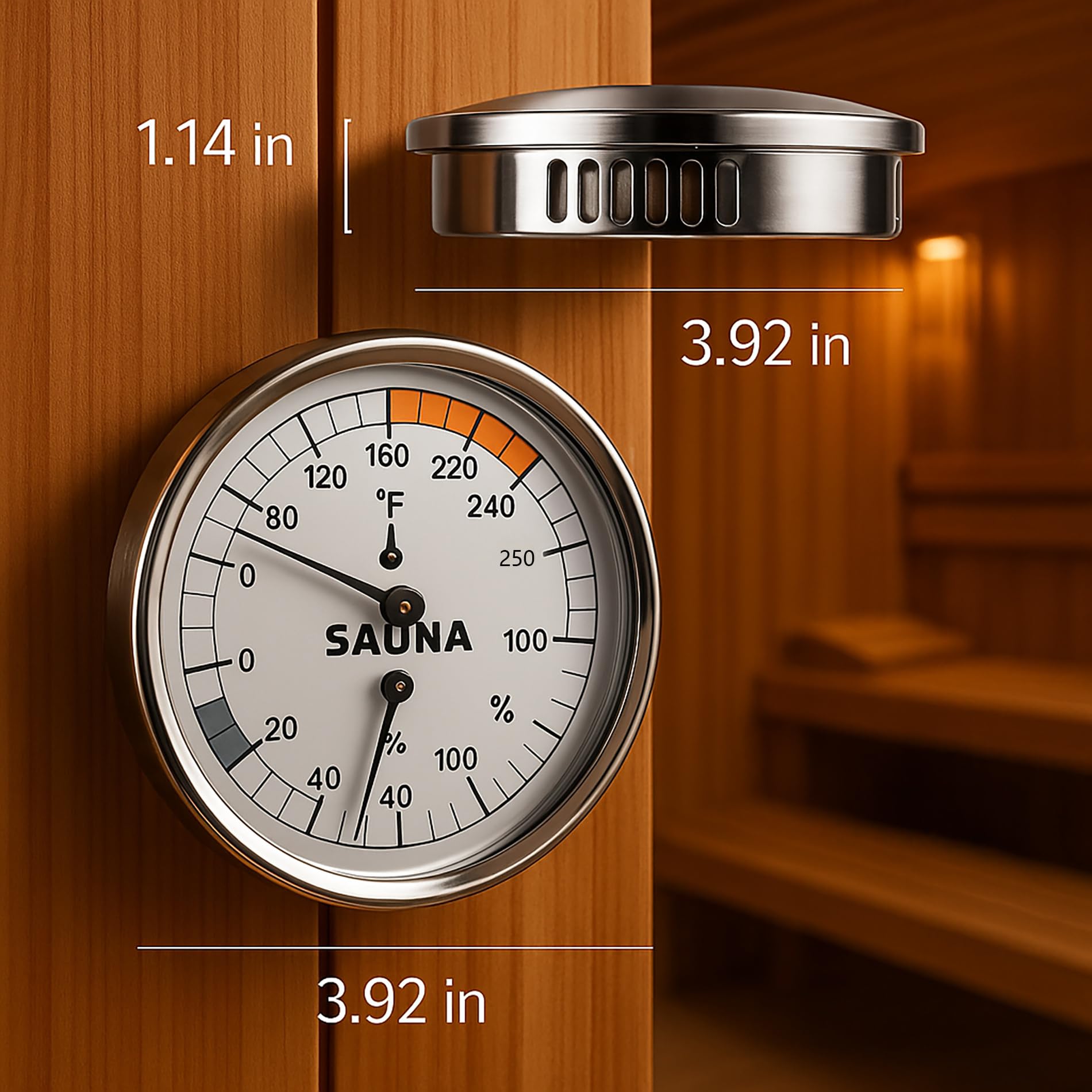 Suvast hygrometer stainless body displays humidity for comfortable steam sessions