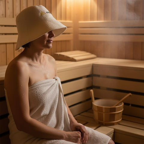 Suvast sauna hat stitch detail highlights reinforced seams for durability