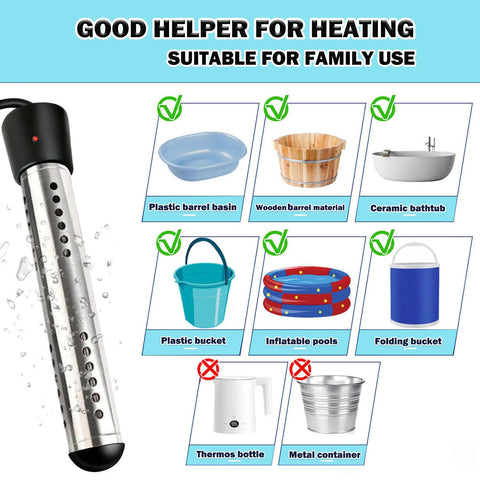 Suwdjpwo portable heater shown in a bucket for easy hot water.