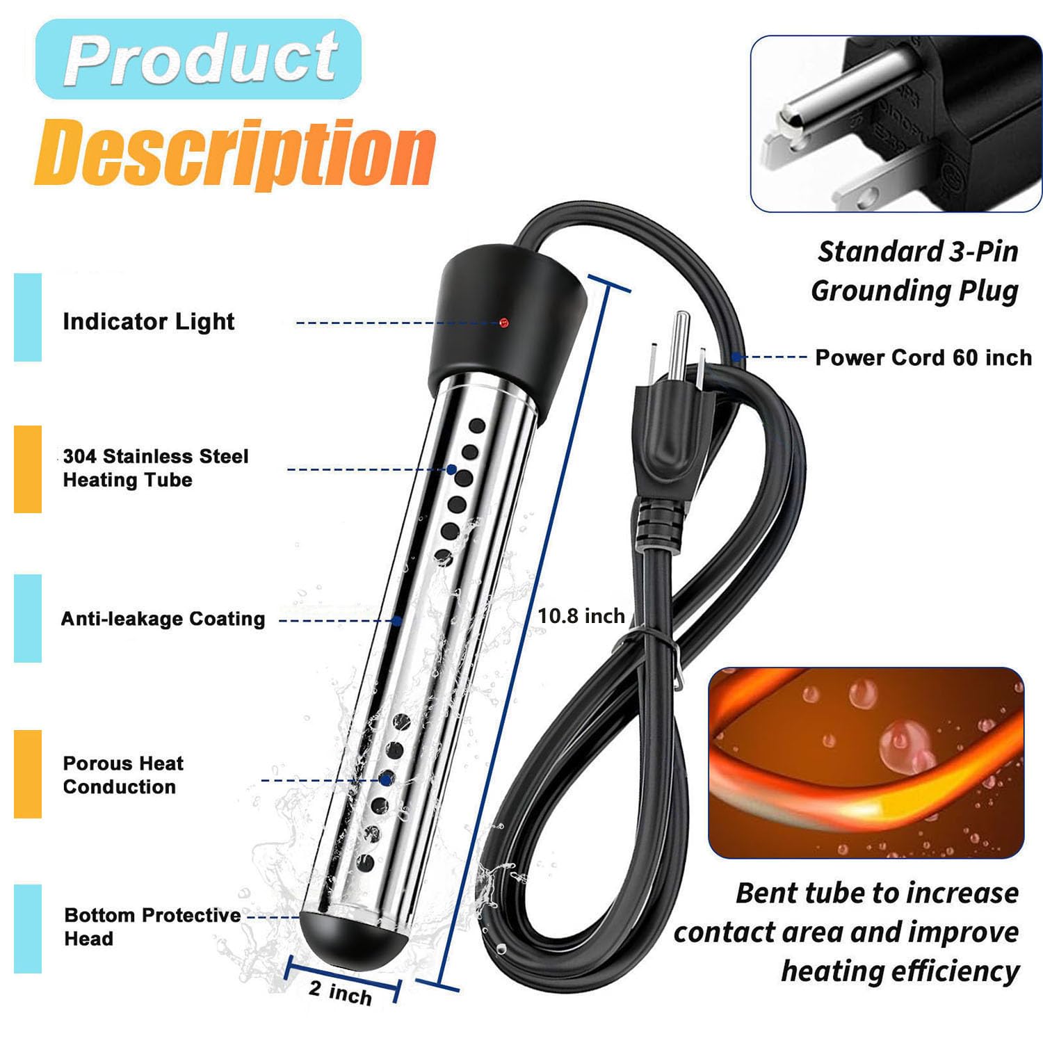 Suwdjpwo immersion heater with digital thermometer displaying real-time water temperature.