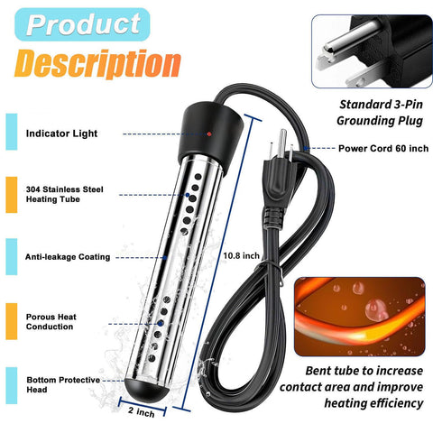 Suwdjpwo immersion heater with digital thermometer displaying real-time water temperature.