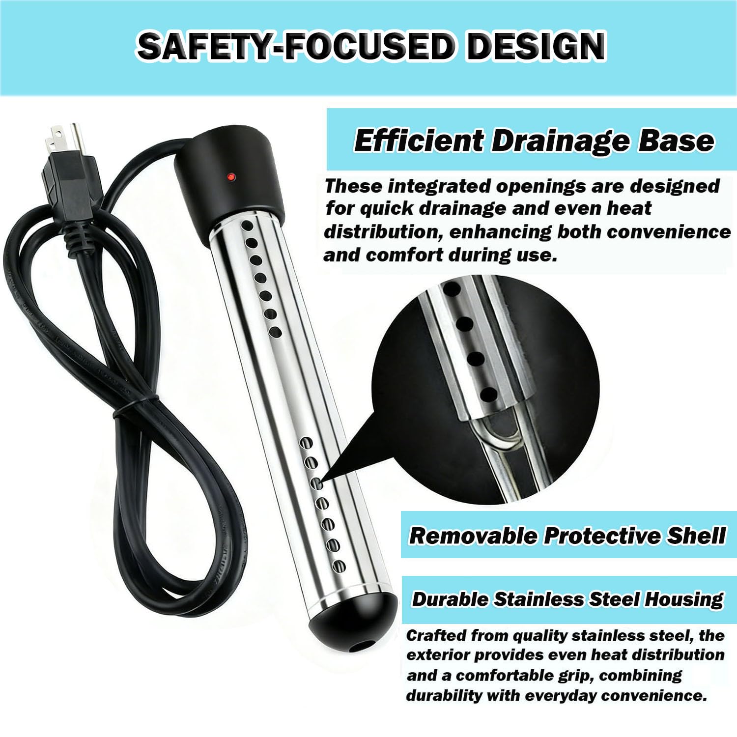 Suwdjpwo submersible heater warming a small pool safely.