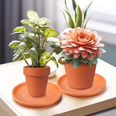 Suwimut 10-pack terracotta plant saucers for multiple pots and clean surfaces.
