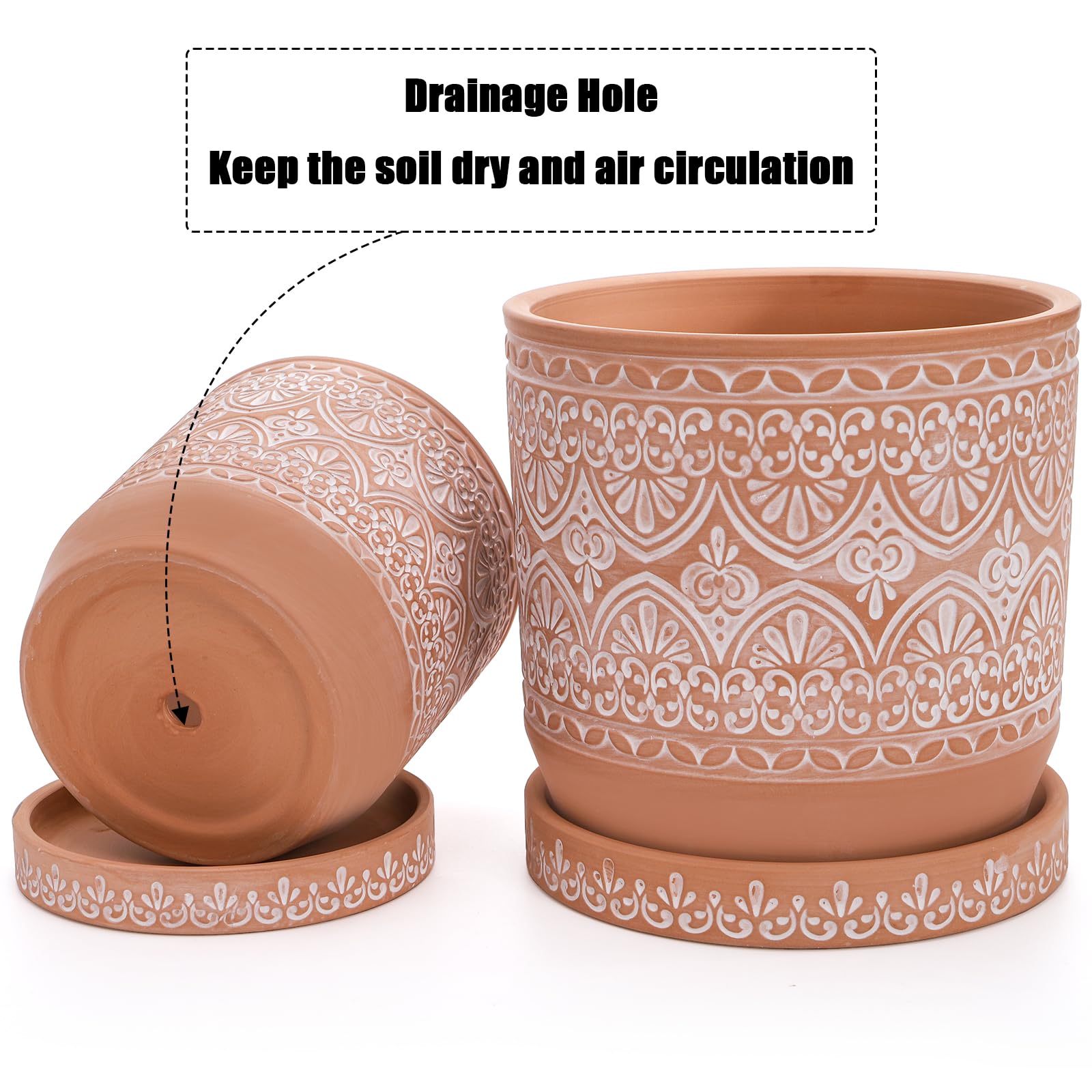 Suwimut drainage hole terracotta pot supports healthy root air flow.