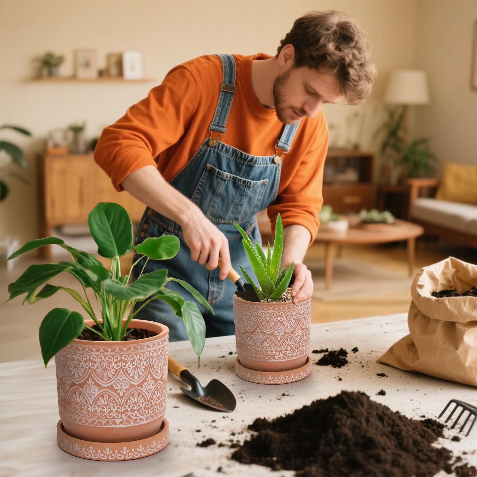Suwimut hand painted pot adds modern warmth to spaces.
