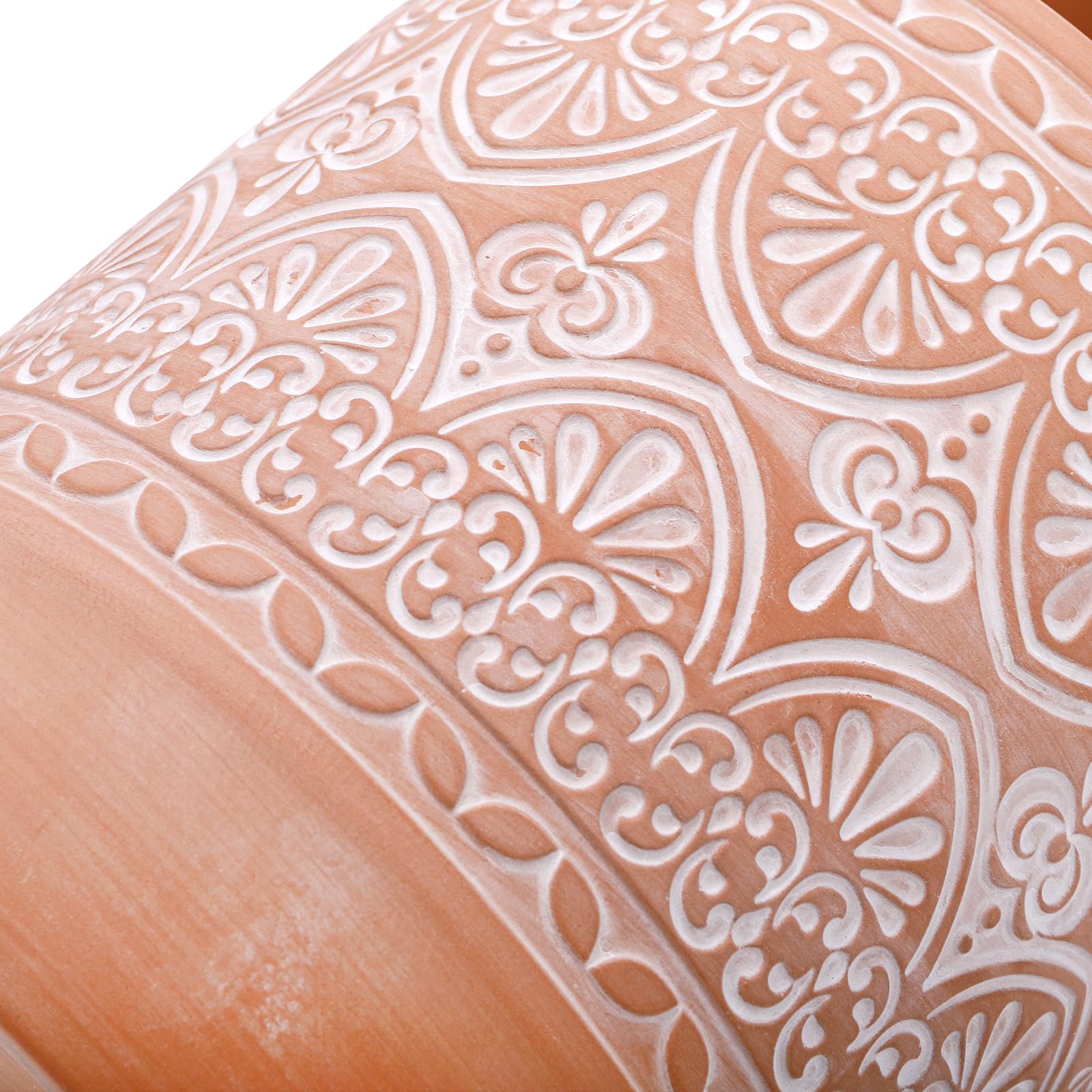 Suwimut terracotta pot with saucer keeps surfaces clean and dry.
