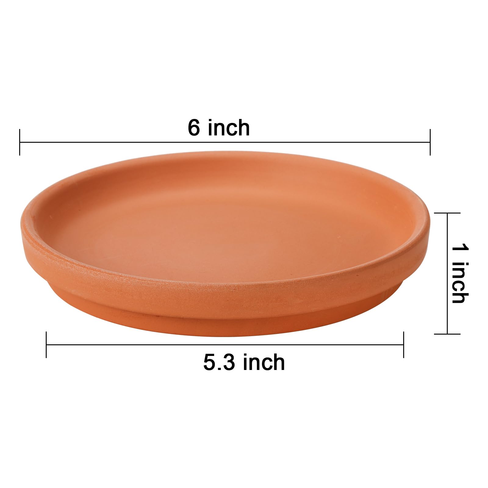 Suwimut terracotta saucer edge detail with smooth rim to prevent spills.