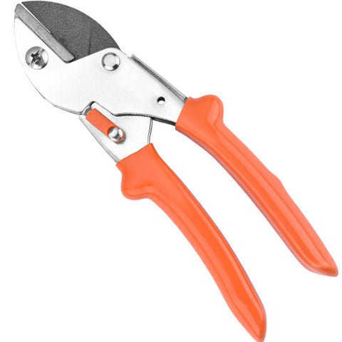 SuyncYi garden shears with orange handles; blade close-up for precise cuts.