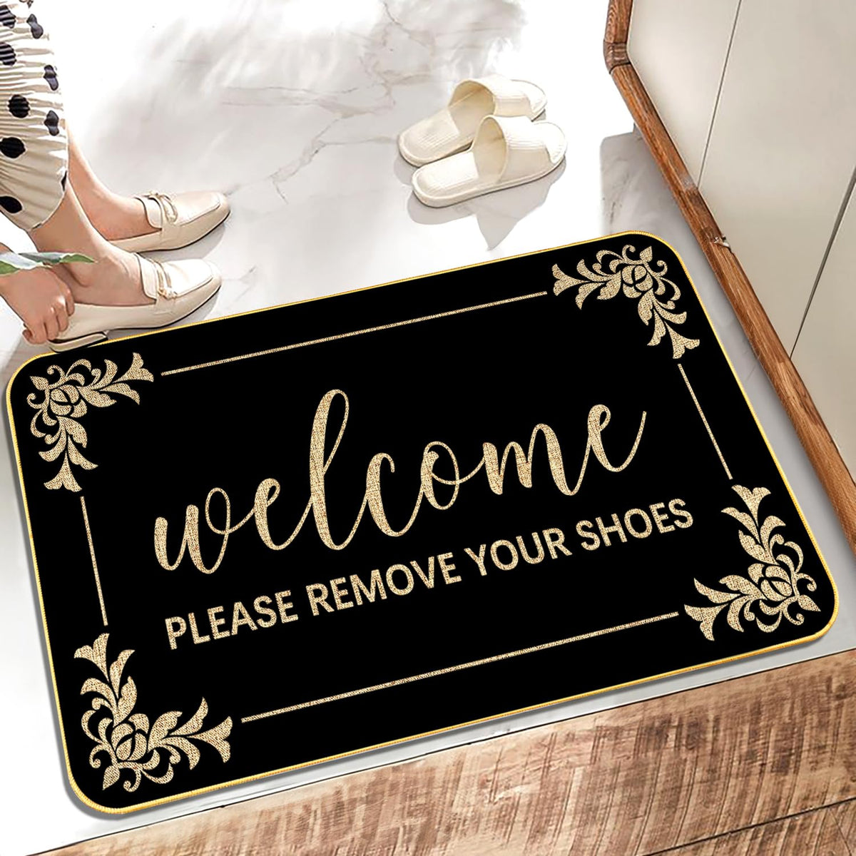 SUZEJHE funny welcome mat front view with bold text for tidy entryways