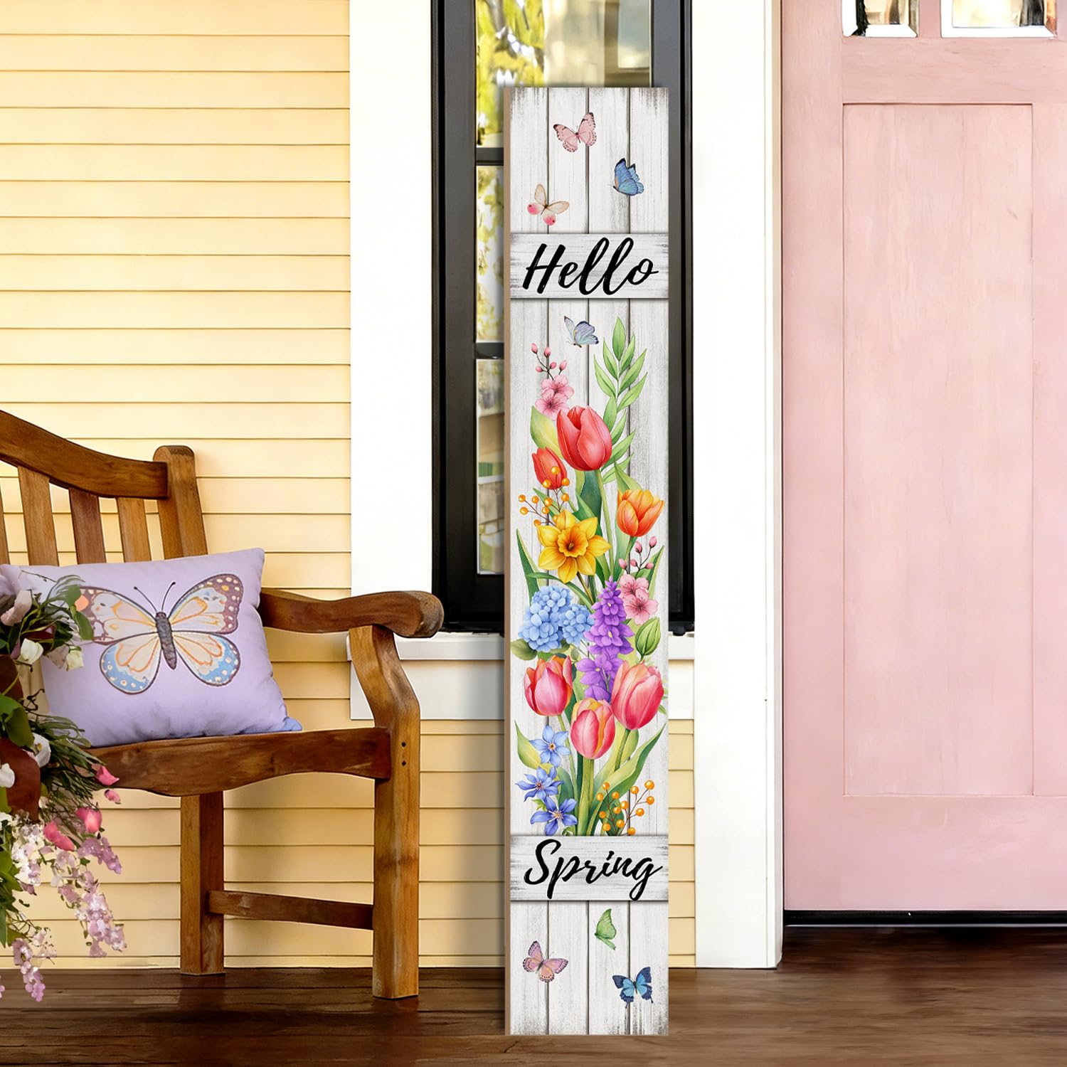 SUZEJHE Tulips and butterflies design adds seasonal color for outdoors or indoors.