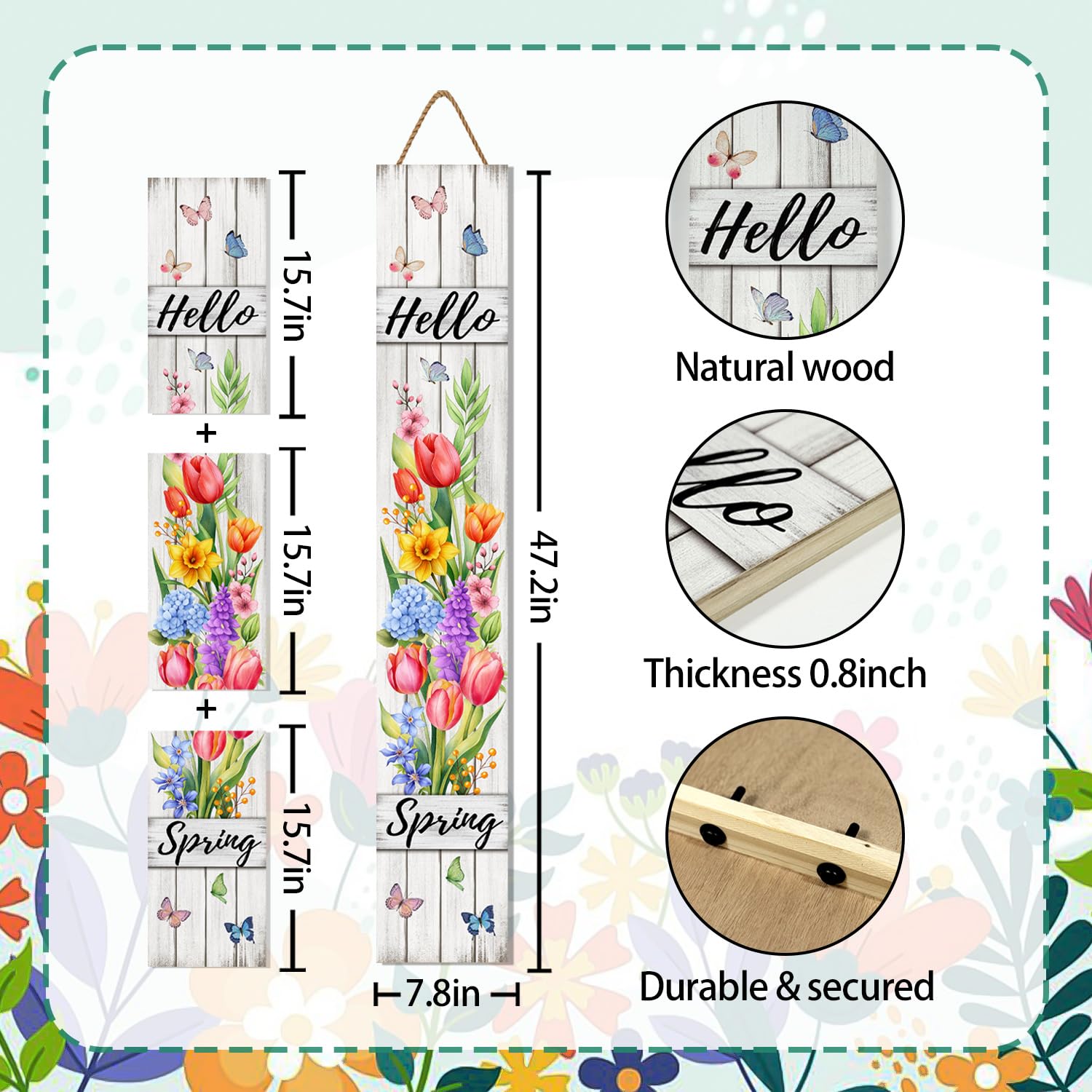 SUZEJHE Wood frame porch sign offers sturdy farmhouse charm.