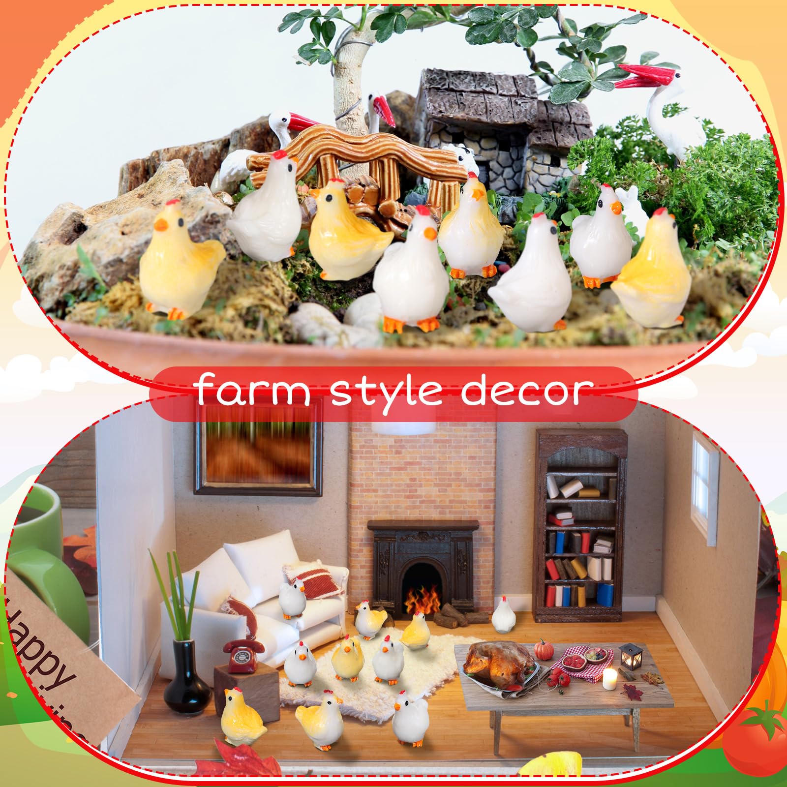 Suzile dollhouse chicken figurines bring charm to miniature scenes.