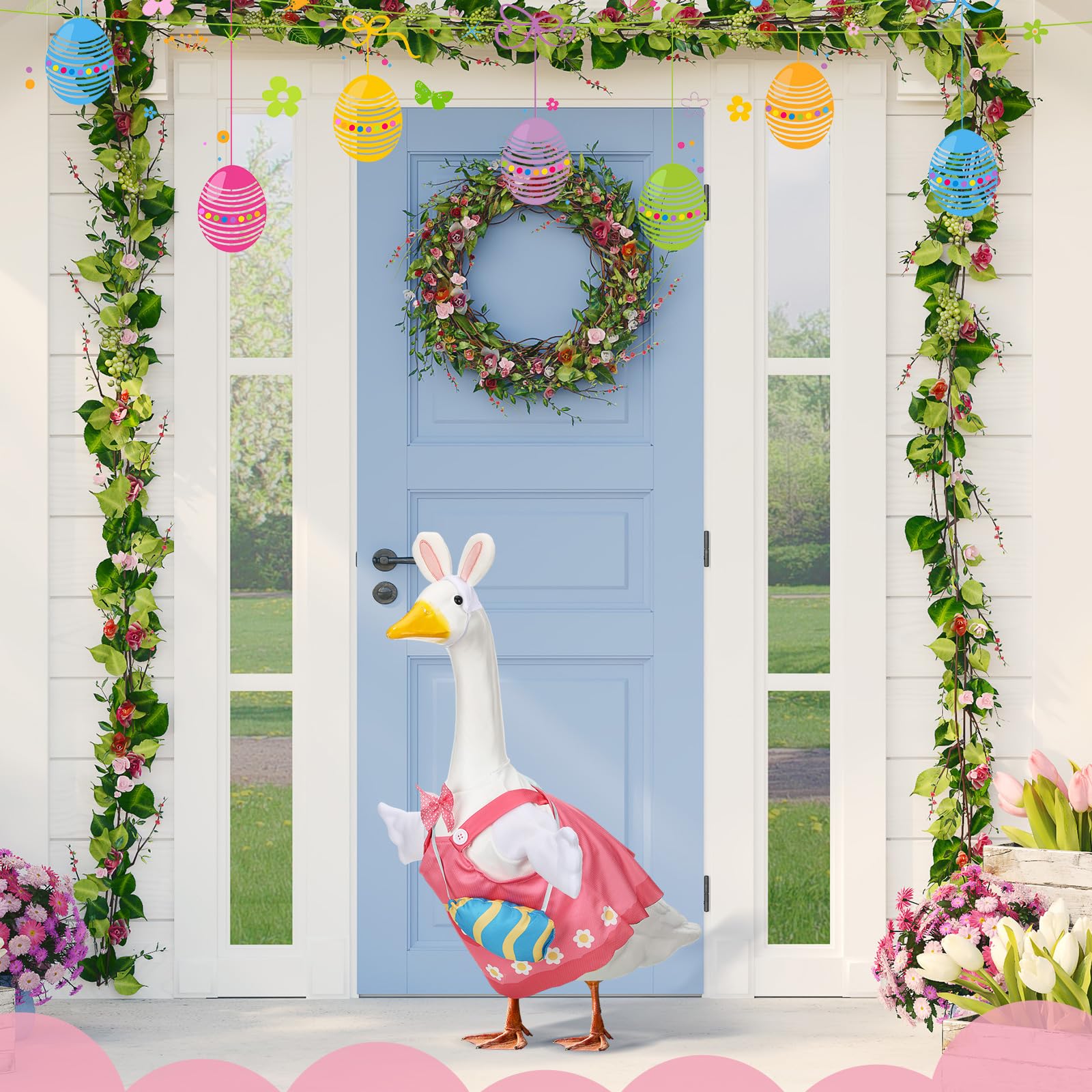 Suzile goose costume in durable polyester maintains shape for spring decor.