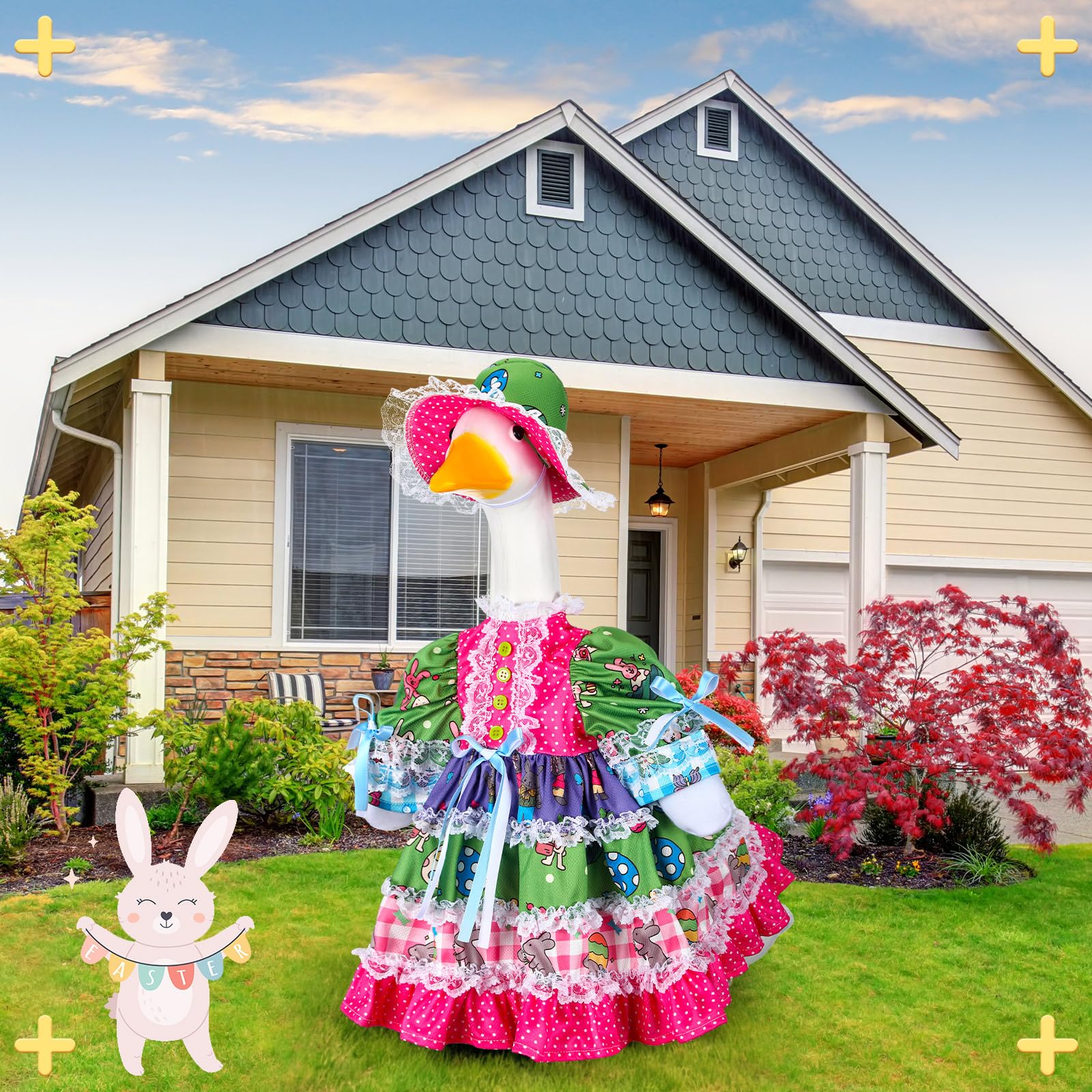 Suzile Easter rabbit goose outfit durable fabric resisting sun and rain.