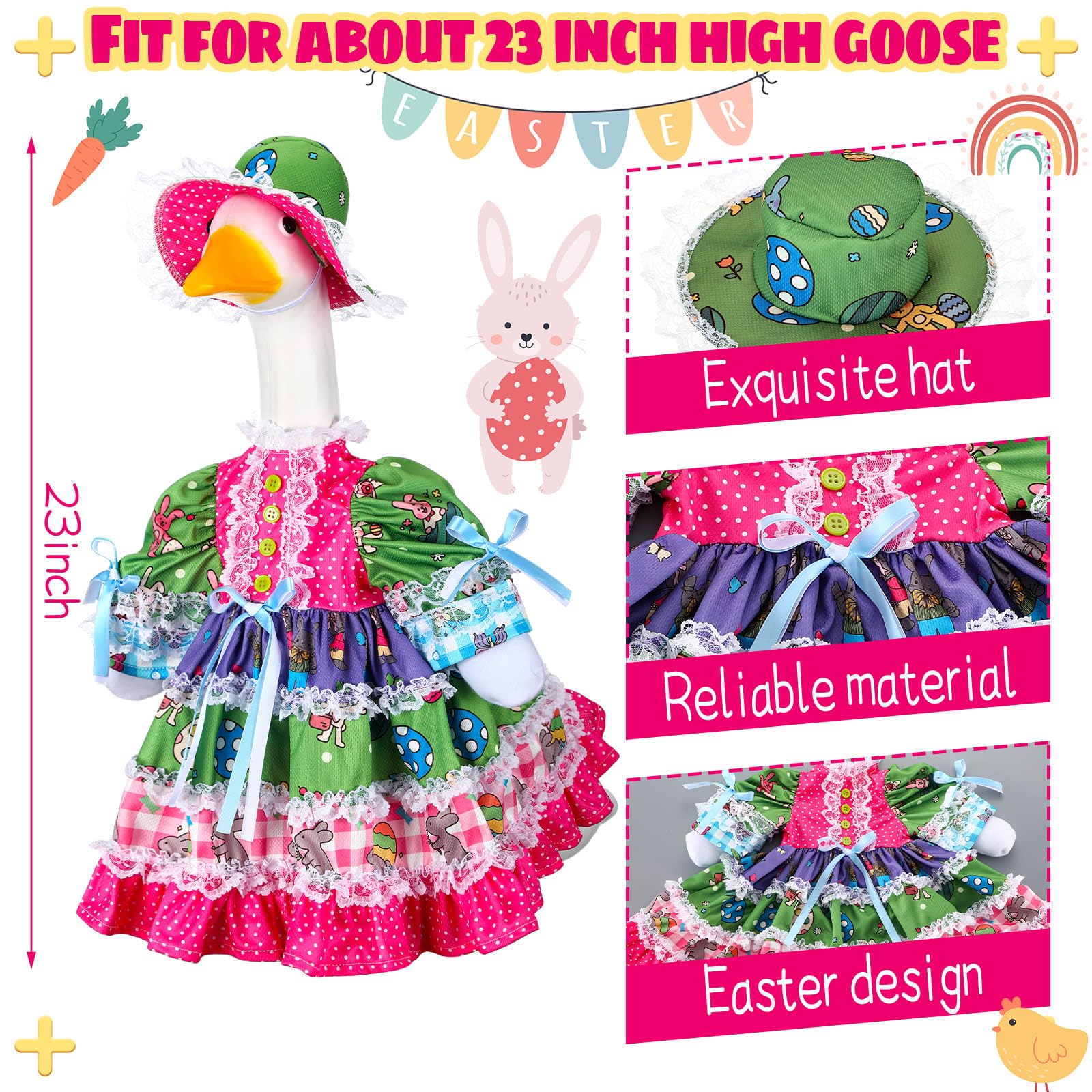 Suzile Easter rabbit goose outfit hat and skirt close-up, festive Easter look.