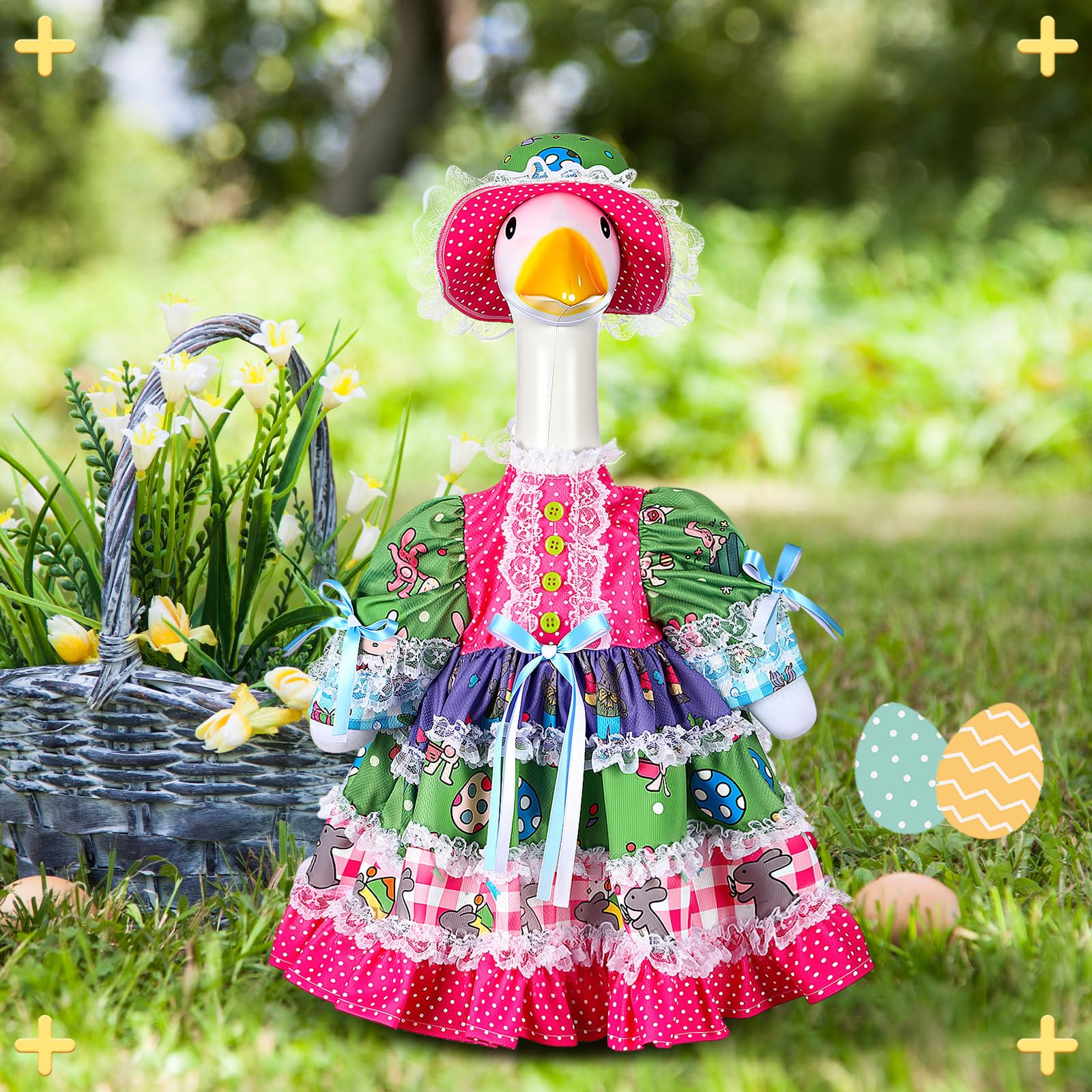 Suzile Easter rabbit goose outfit wind-tested fit on lawn goose.