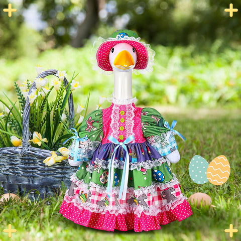 Suzile Easter rabbit goose outfit wind-tested fit on lawn goose.