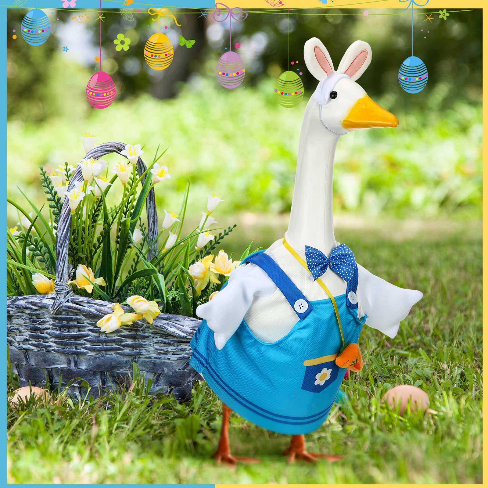 Suzile easy-to-dress goose outfit simplifies porch decorating for Easter parties.