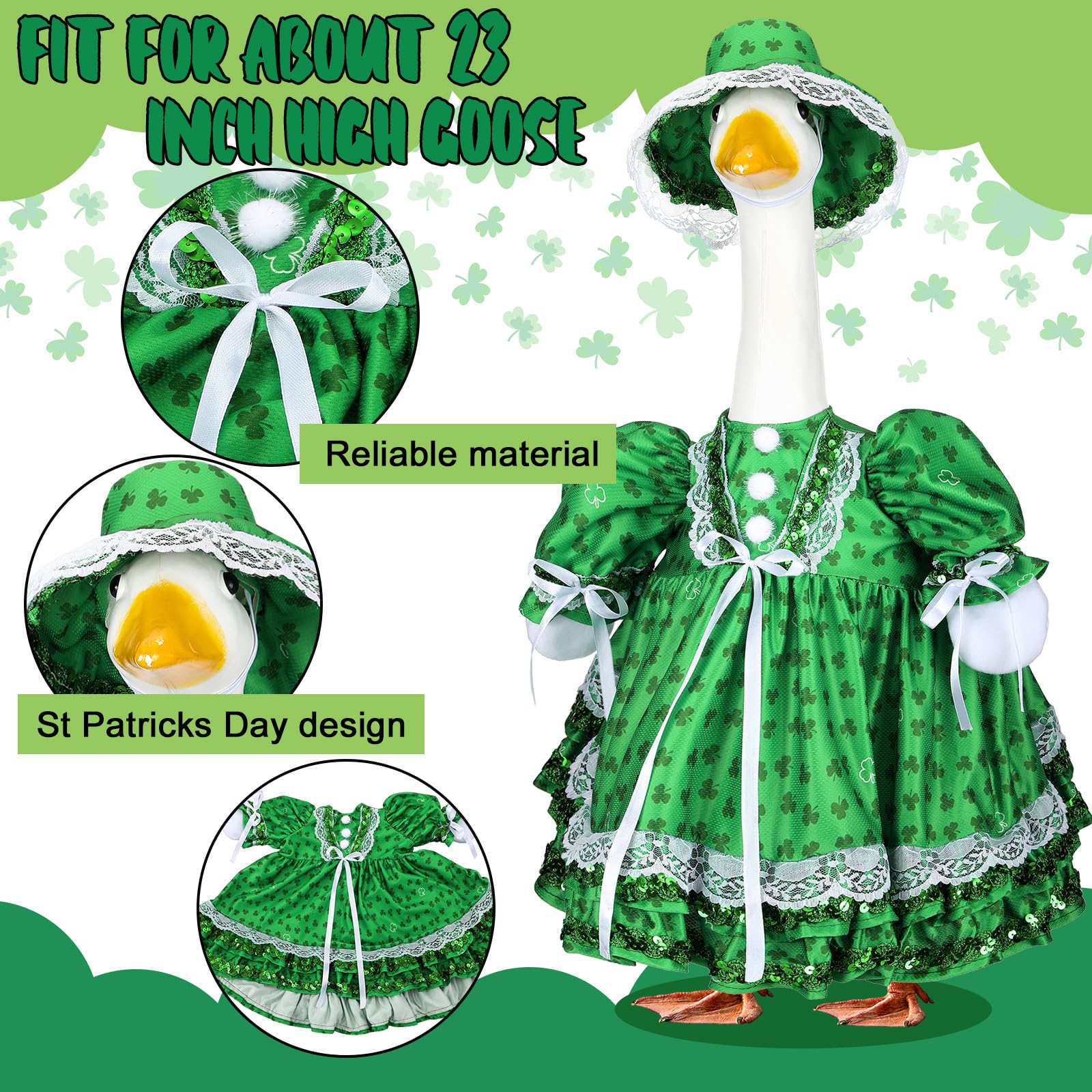 Suzile Irish clover goose costume in green fabric for outdoor garden charm
