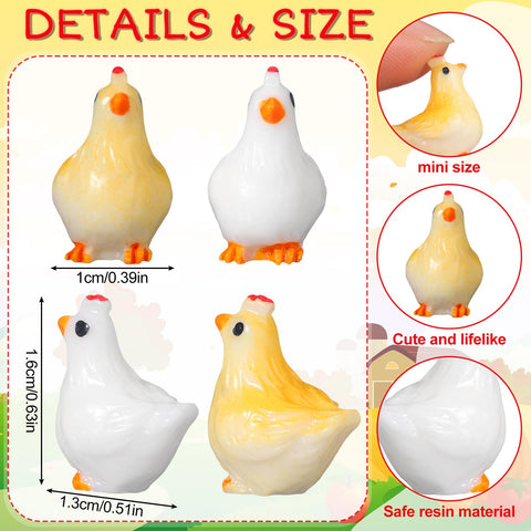 Suzile resin mini chickens offer a two-color option for varied displays.