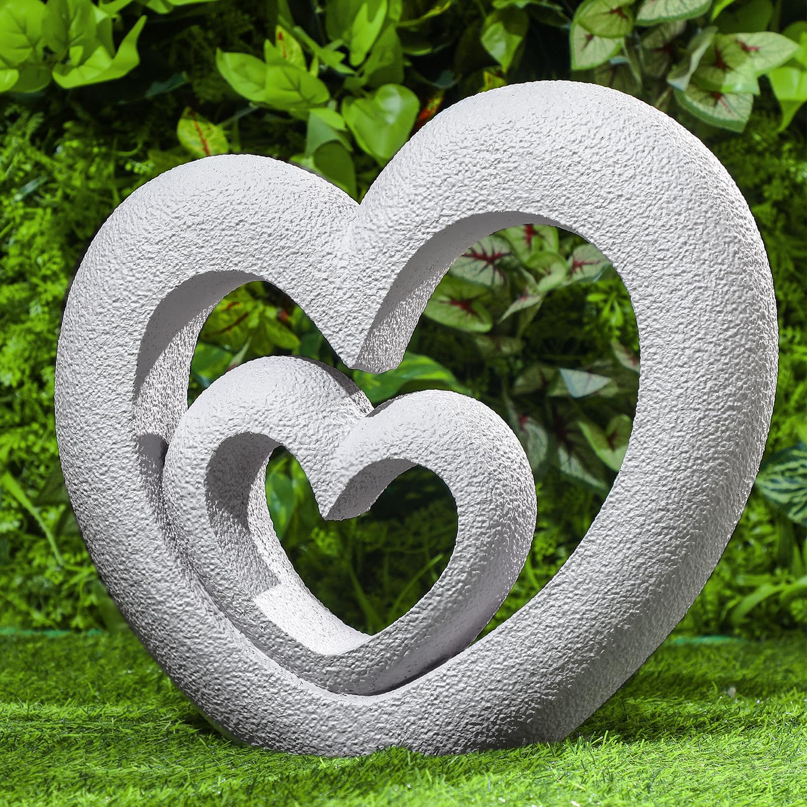 Suzile Nesting Heart Garden Statue front view in gray resin, ideal centerpiece for outdoor memorial decor.