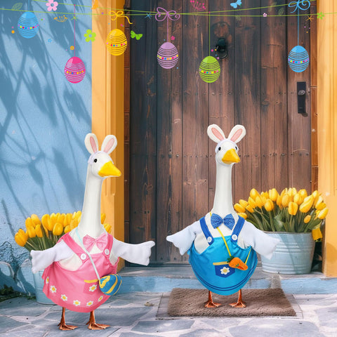 Suzile porch goose decor set brightens the lawn and garden for Easter.