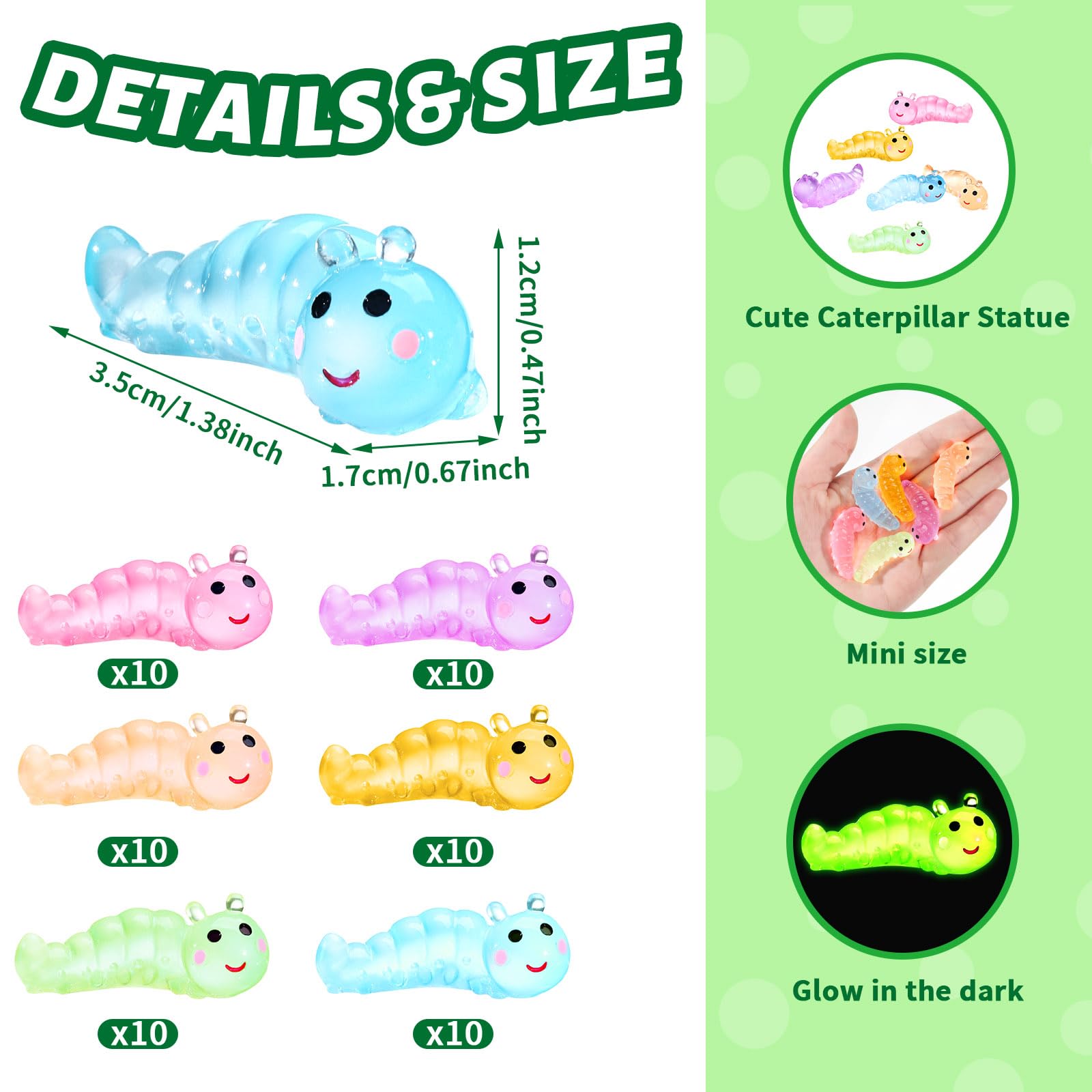 Suzile green resin caterpillar for colorful mini garden scenes