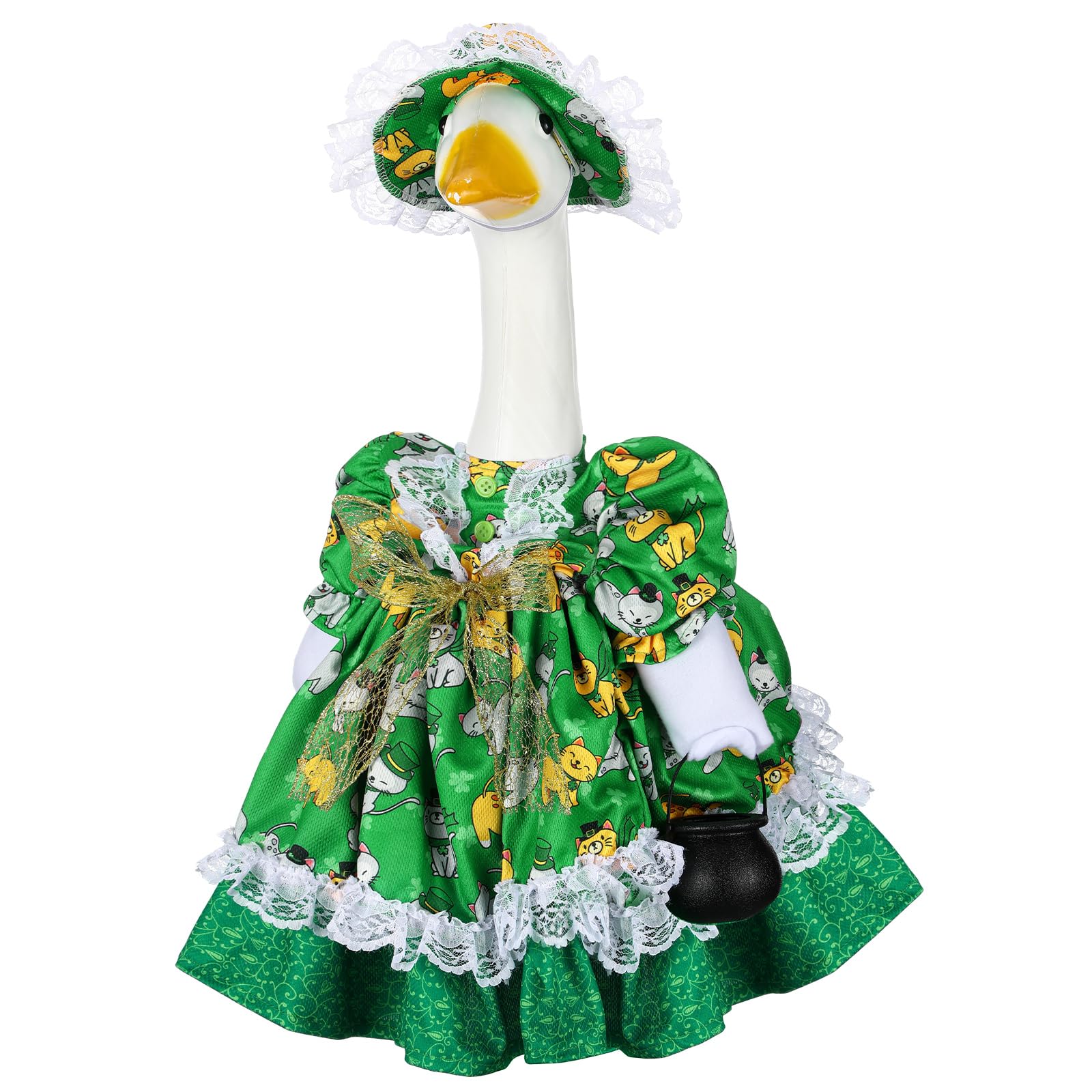 Suzile St. Patrick's Day porch goose outfit on a 23-inch goose, festive curb appeal for yards.