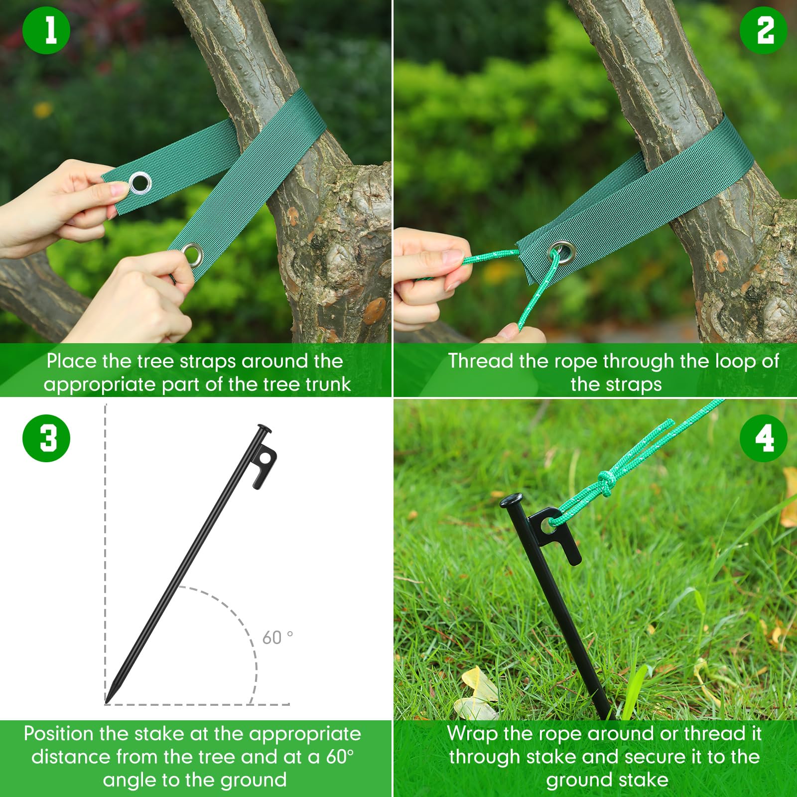 Suzile green tree stake kit ready for quick DIY installation.