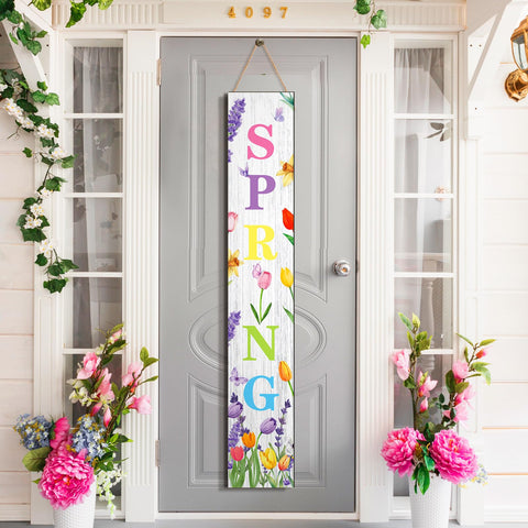 Suzile tulip sign can be hung or leaned for versatile porch decor.
