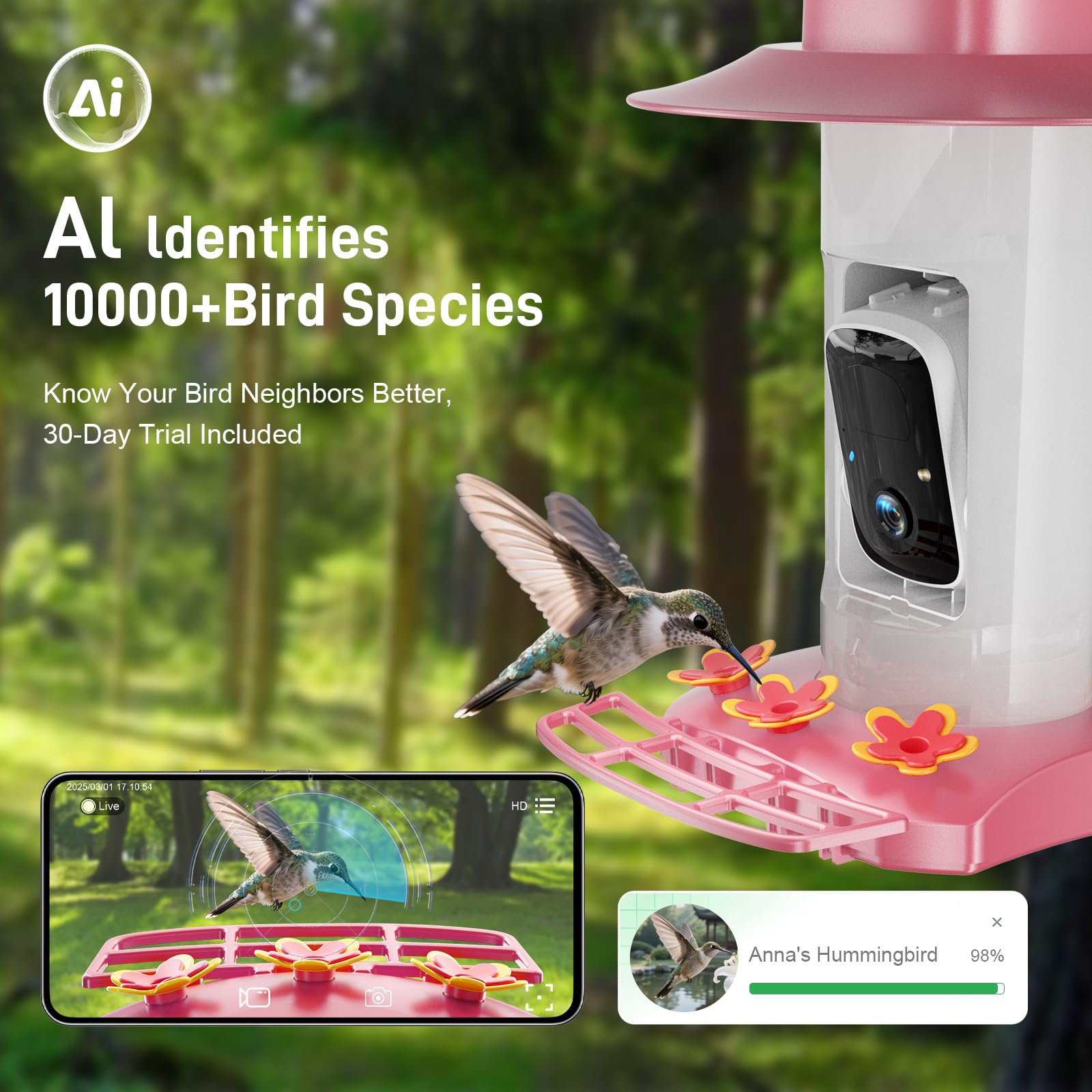 SV3C hummingbird feeder ant moat bee-proof ports keep nectar clean.